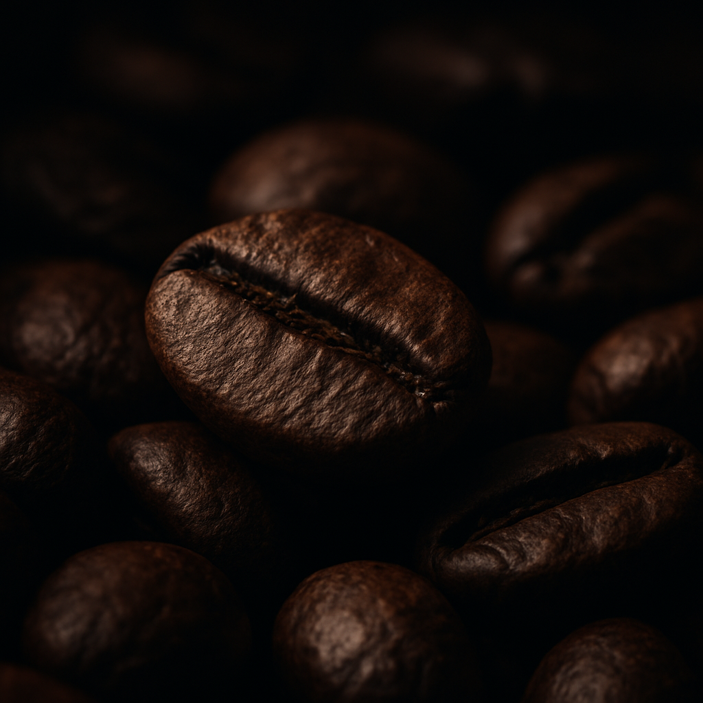Macro close-up of premium roasted arabica coffee beans